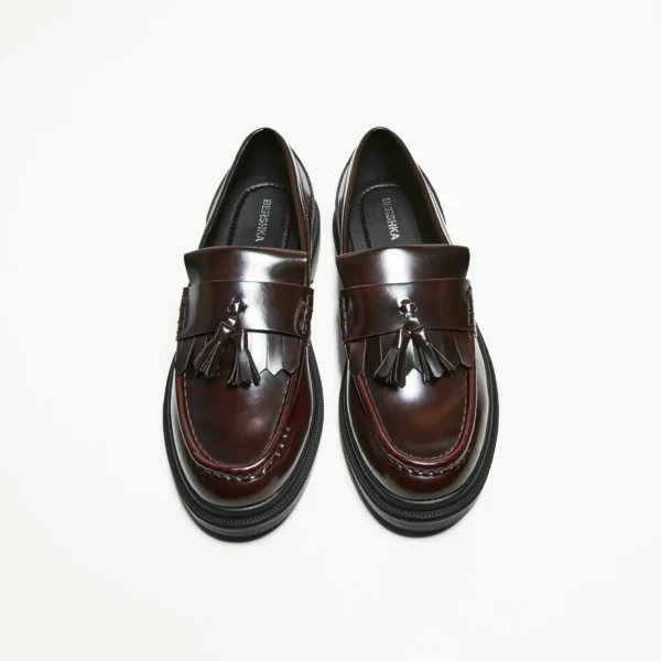 Chaussure noir MOCASSINS - Chaussons - bordeaux  À FRANGES AVEC POMPON