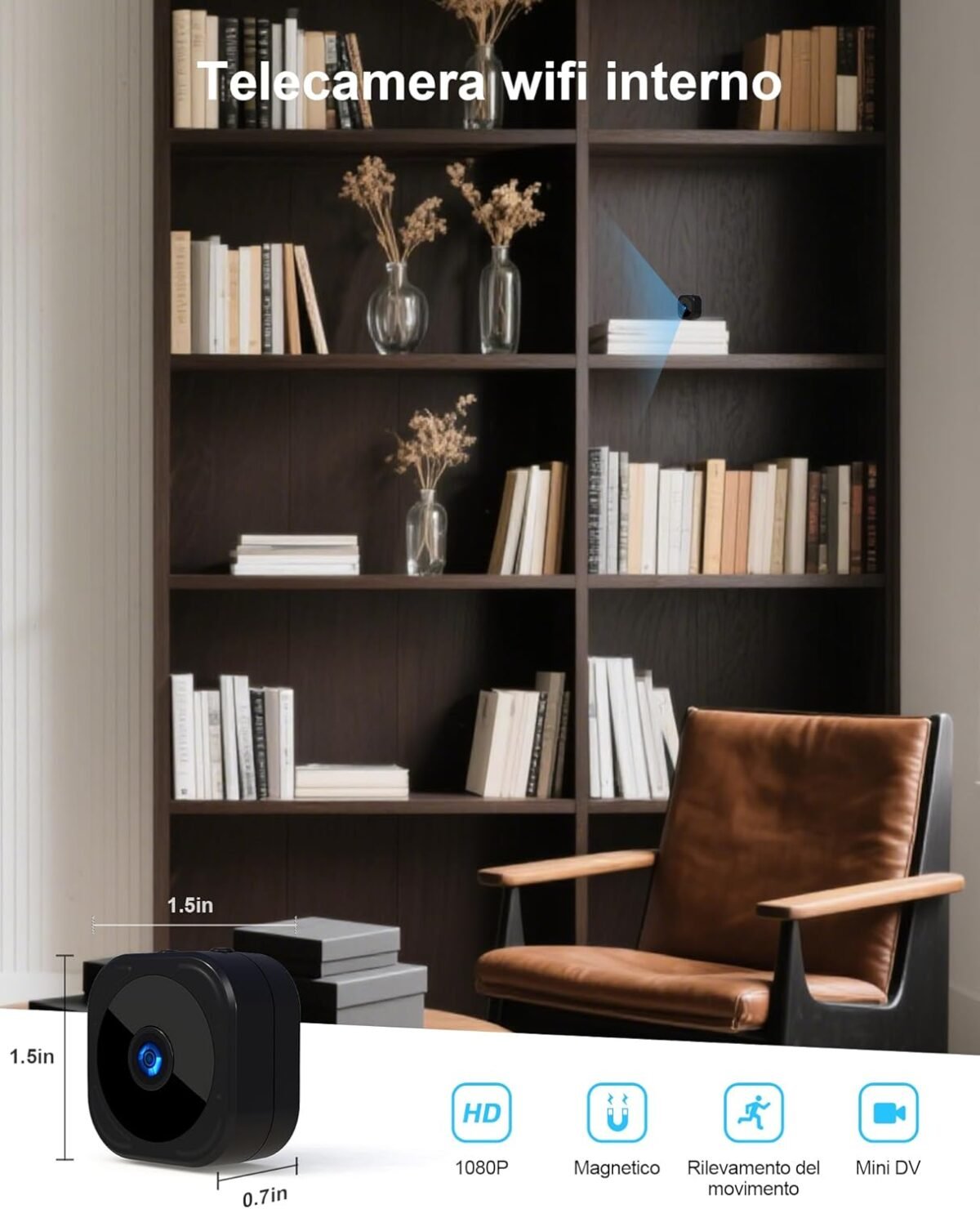 Mini caméra Wi-Fi d'intérieur AOBOCAM, caméra de surveillance 1080p, vision nocturne, détection de mouvement, télécommande avec application – Image 3